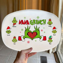 Load image into Gallery viewer, Personalized Christmas Family Plate - Green Grinch Design Resin Plate PopCulturePrints

