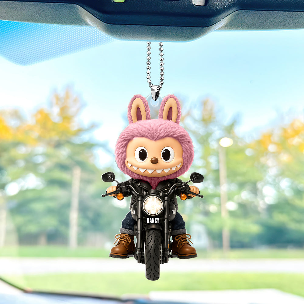 Ride Happy: Cute Doll Car Ornament - Personalized Gifts for Motorcycle Lovers Ornament PopCulturePrints