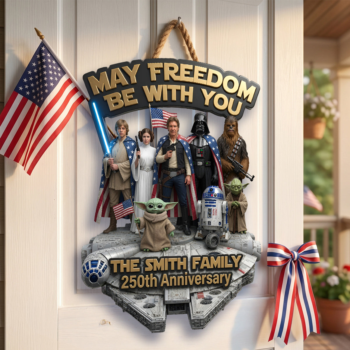 “May Freedom Be With You” - Personalized 250th Anniversary Acrylic Sign for Family