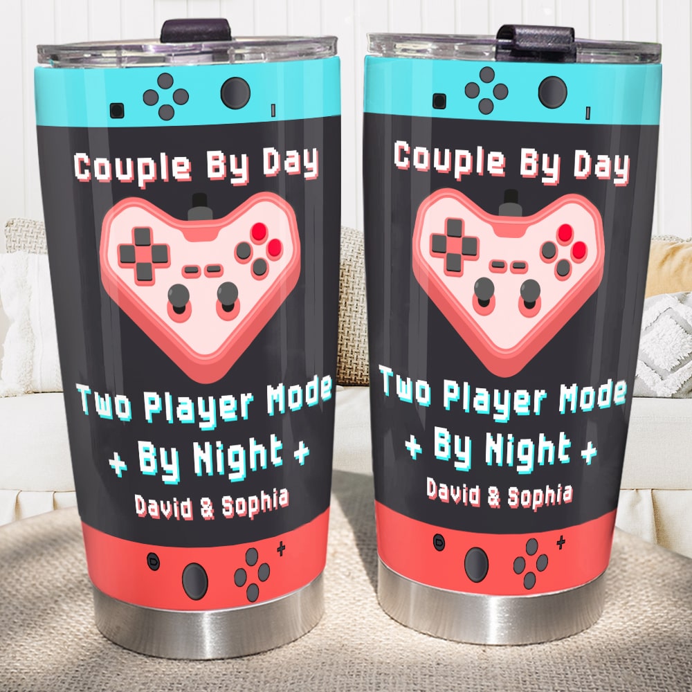 Couple By Day, Two Player Mode By Night - Personalized Gamer Tumbler Tumbler Cup PopCulturePrints