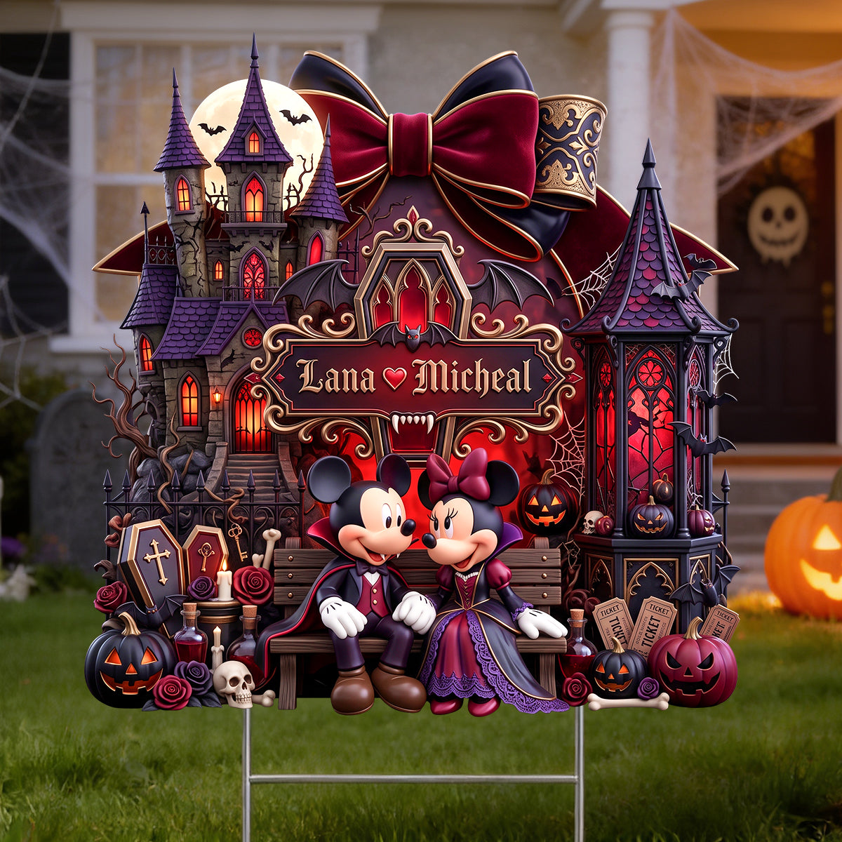 "A Halloween Love Story" - Personalized Midnight Romance Yard Sign - Custom Gift for Couples, Romantic Gifts
