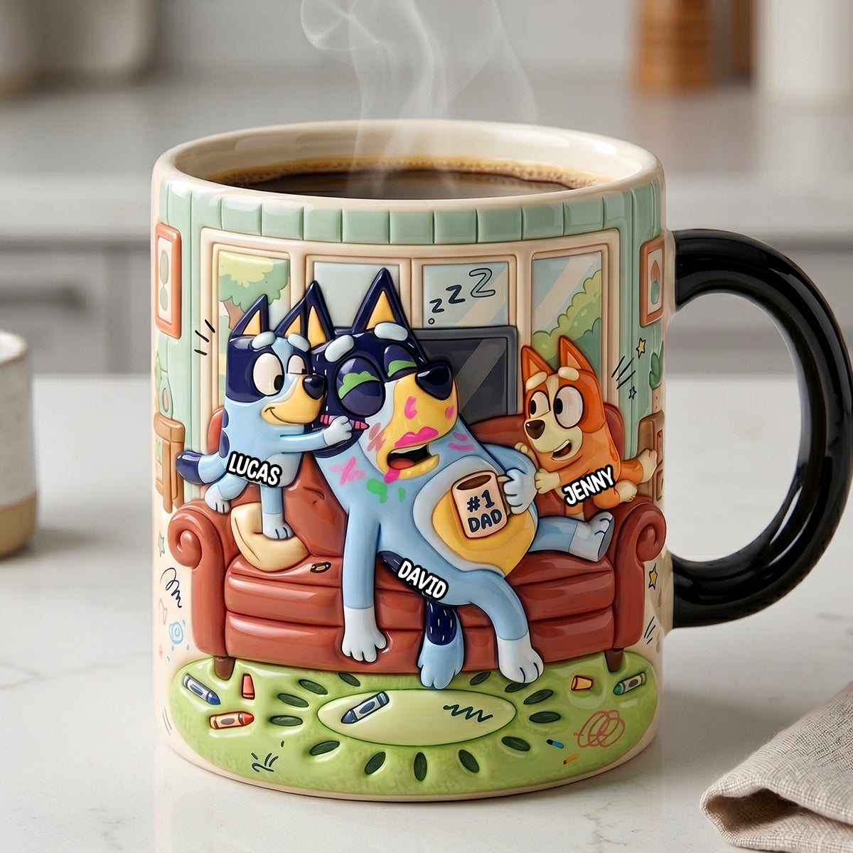"Bring Joy to Dad's Mornings!" - Sleepy Dad Magic Coffee Mug - Personalized Gift for Father's Day, Grandpa & Dads Coffee Mug PopCulturePrints