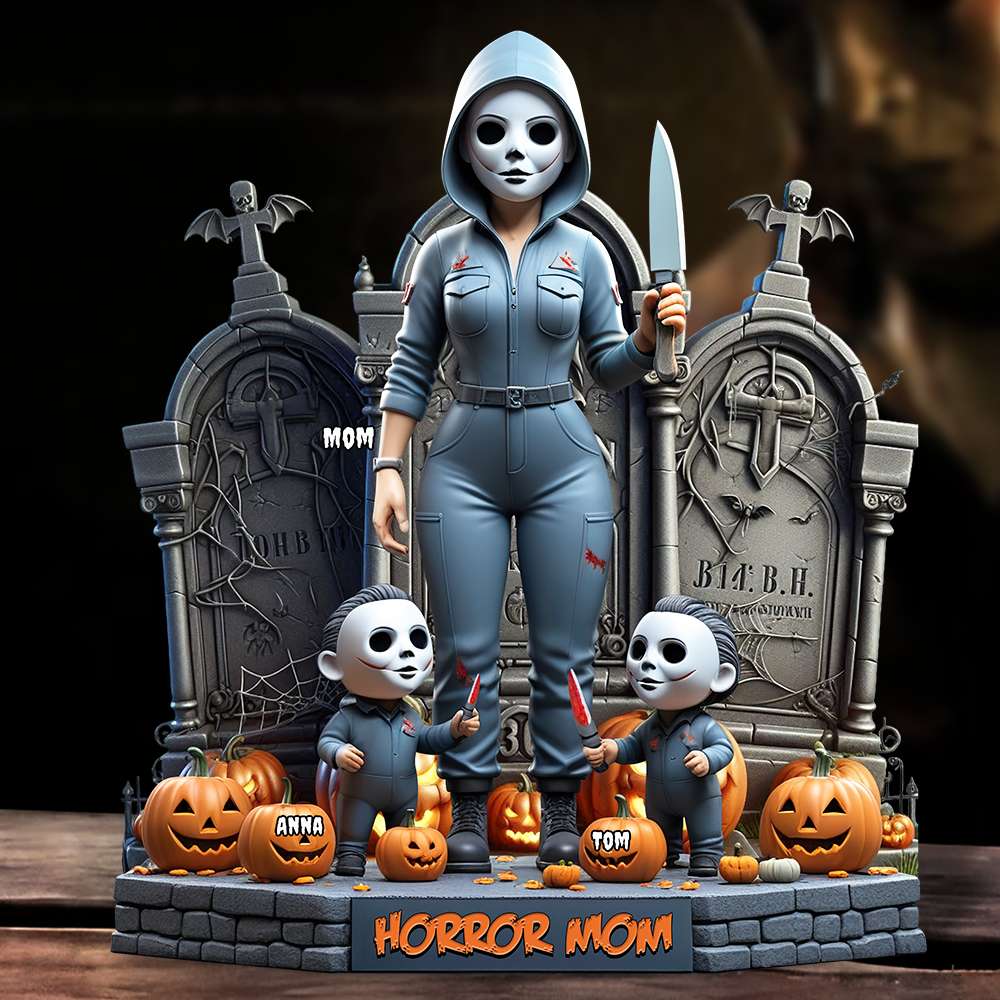 "Slay the Day with Horror Mom!" - Personalized Acrylic Plaque - Unique Gift for Mom and Grandma Shaped Plaques PopCulturePrints