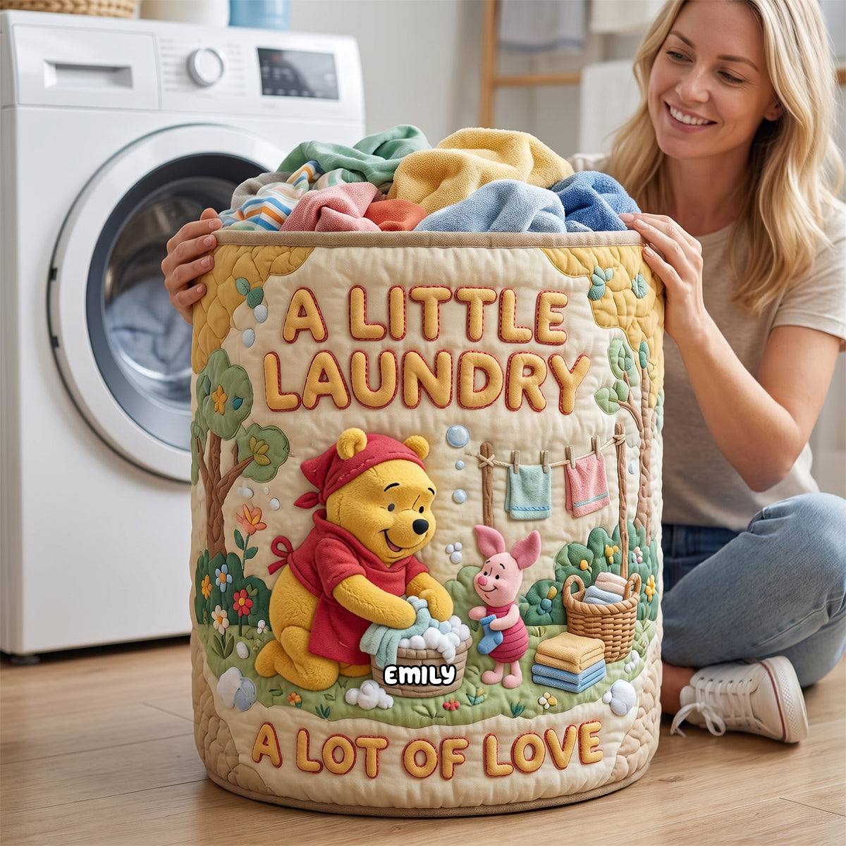 A Little Laundry A Lot Of Love - Personalized Quilted Laundry Basket Gift