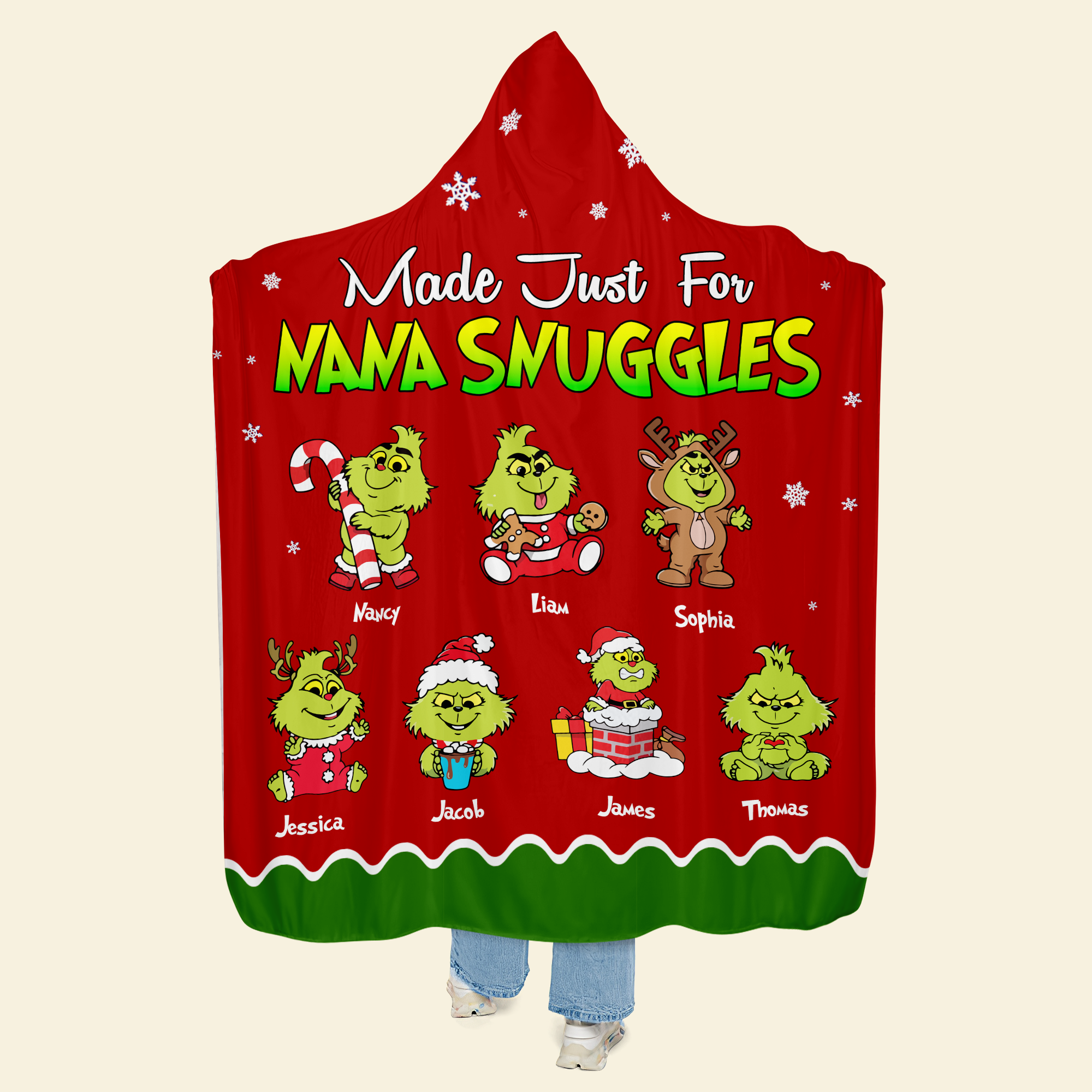 Personalized Green Monster Christmas Hooded Blanket for Grandma Blanket PopCulturePrints