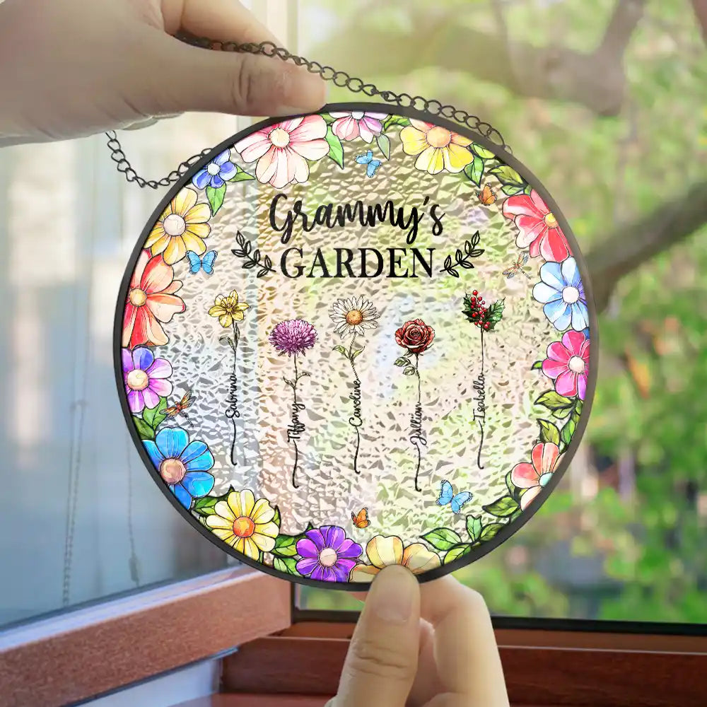 Blooming Memories - Personalized Stained Glass Window Hanging Suncatcher for Grandma Suncatcher Ornament PopCulturePrints