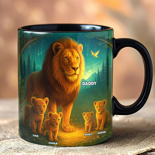 “A Lion's Love: Celebrate Dad with Custom Touch” - Lion Dad Coffee Mug, Personalized Gift for Dad, Grandpa, Father’s Day Coffee Mug PopCulturePrints