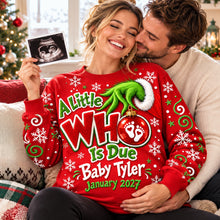 Load image into Gallery viewer, A Little WHO Is Due - Personalized Christmas Sweater for Expecting Moms
