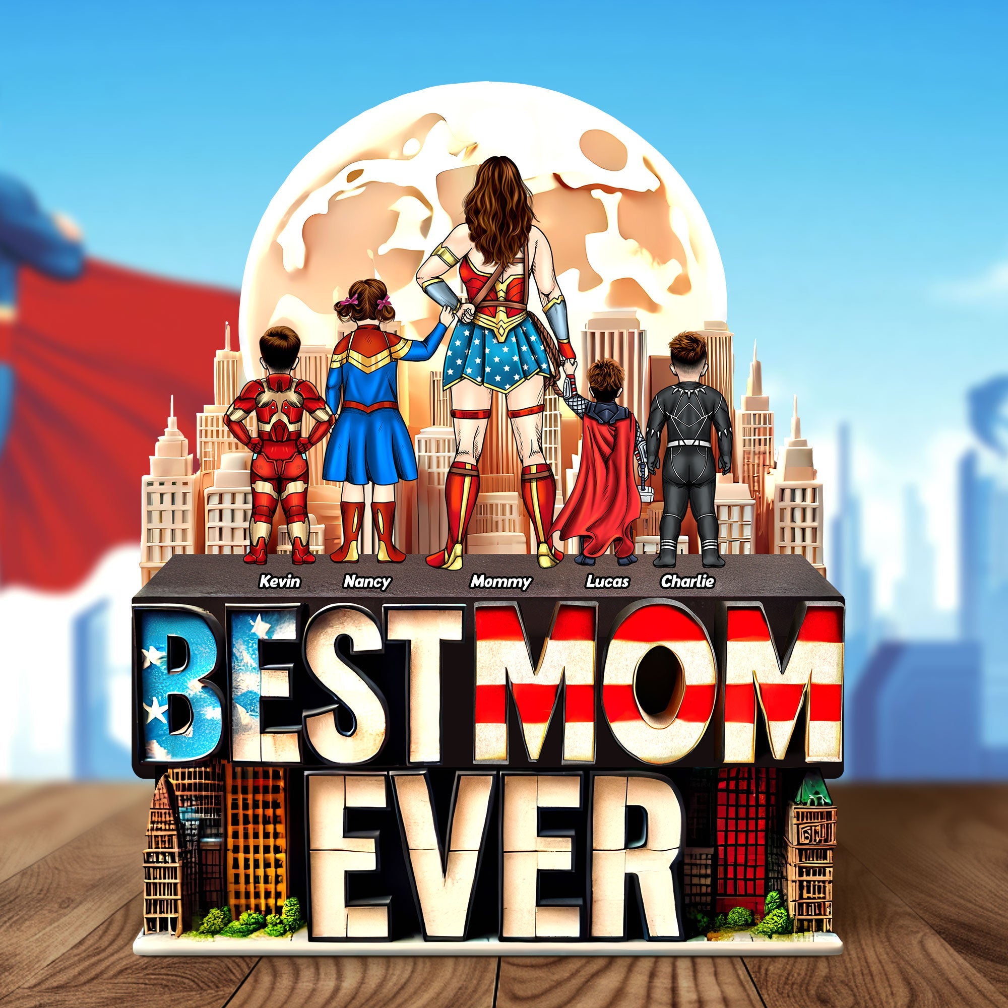 "Best Mom Ever" - Unique Superhero Plaque - Personalized Gift for Mom, Grandma, and Family Shaped Plaques PopCulturePrints