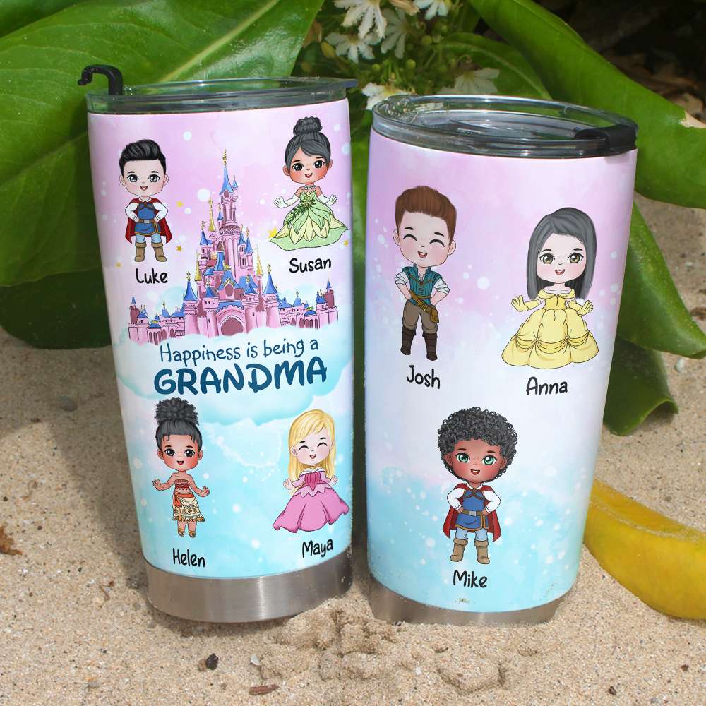 Personalized Grandma Tumbler with Grandkids - Princess and Prince Theme Tumbler Cup PopCulturePrints