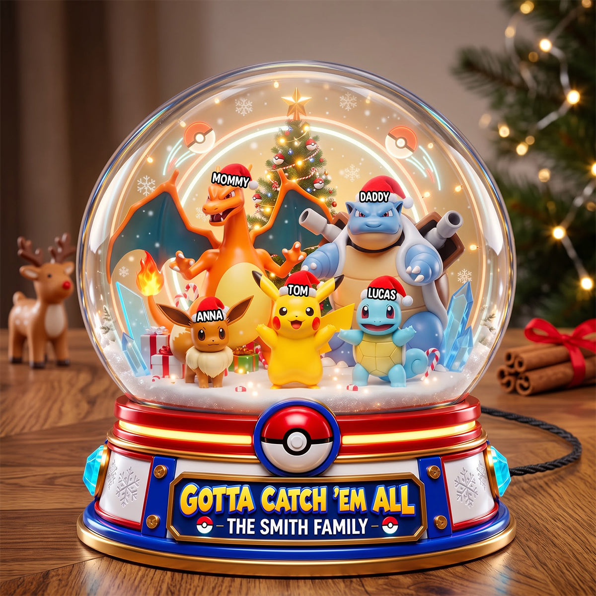 "Gotta Catch 'Em All!" - Personalized Family Adventure Acrylic Light Box - Unique Gift for Children, Parents, and Pokémon Fans