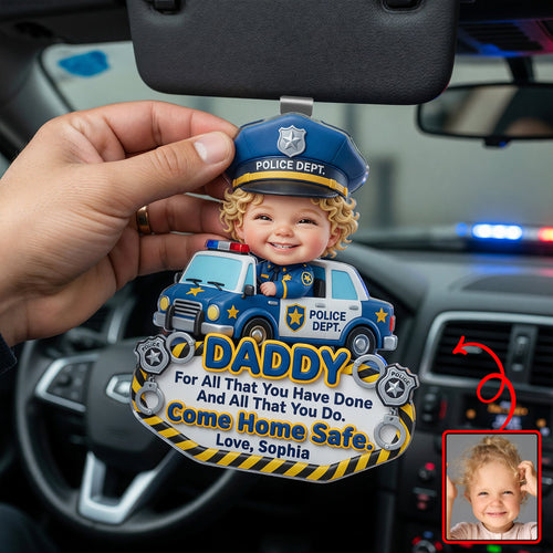 “Come Home Safe, Daddy!” - Custom Photo Car Vision for Police Officer Dads Car Visor Clip PopCulturePrints