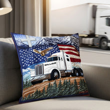 Load image into Gallery viewer, “Drive with Pride!” Personalized Trucker’s Pride Patriotic Square Pillow - Custom Gifts for Truck Lovers Pillow PopCulturePrints
