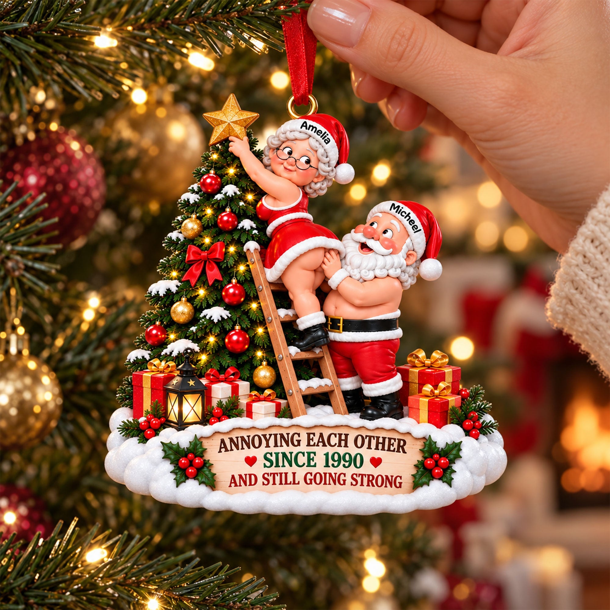 "Annoying Each Other Since 1990" - Personalized Christmas Ornament for Couples