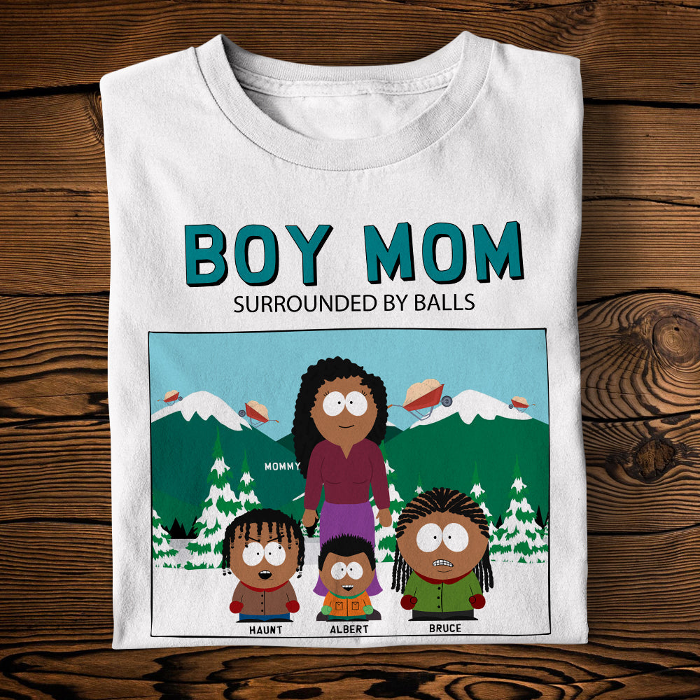 "Boy Mom, Surrounded by Balls" - Personalized T-Shirt for the Ultimate Mom Shirts PopCulturePrints
