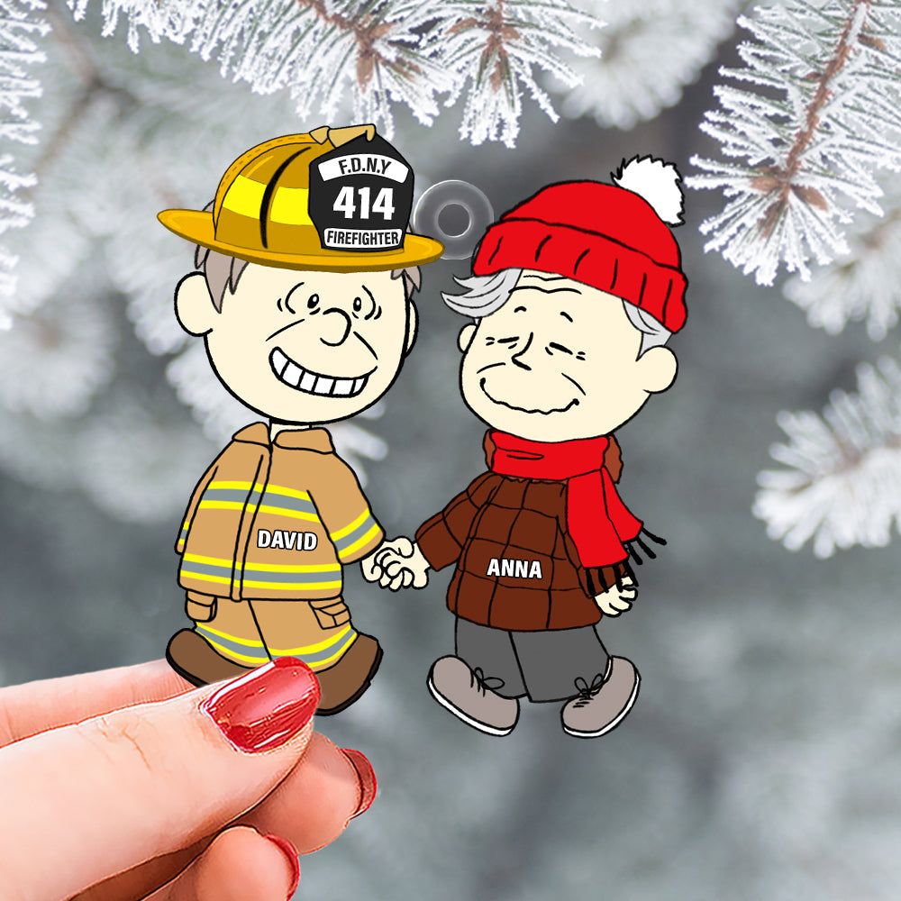 “Together We Fight Flames” - Personalized Firefighter Couple Acrylic Ornament - Unique Gift for Firefighter Lovers, Couples, and Special Occasions Ornament PopCulturePrints