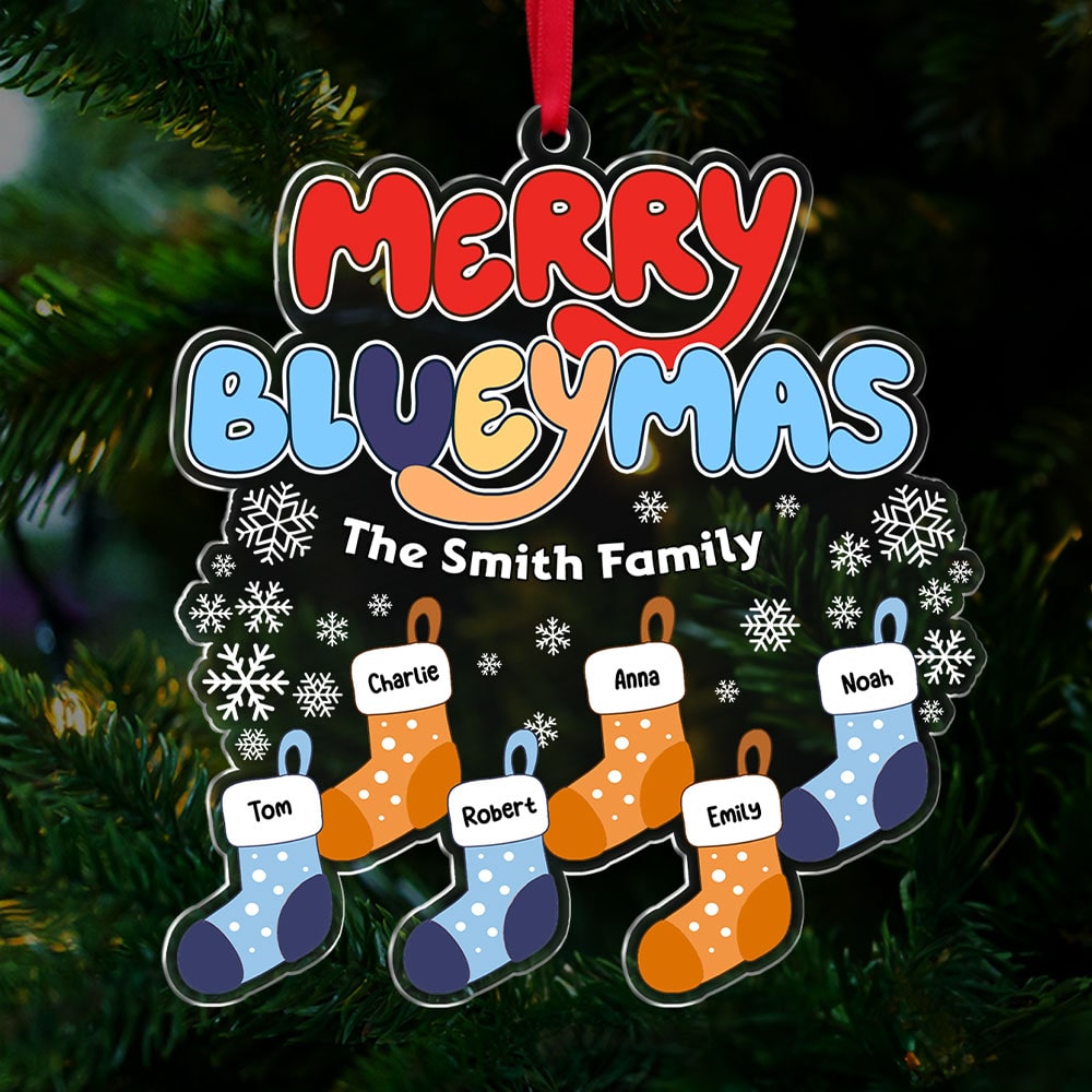 Personalized Family Christmas Bluey Socks Ornament