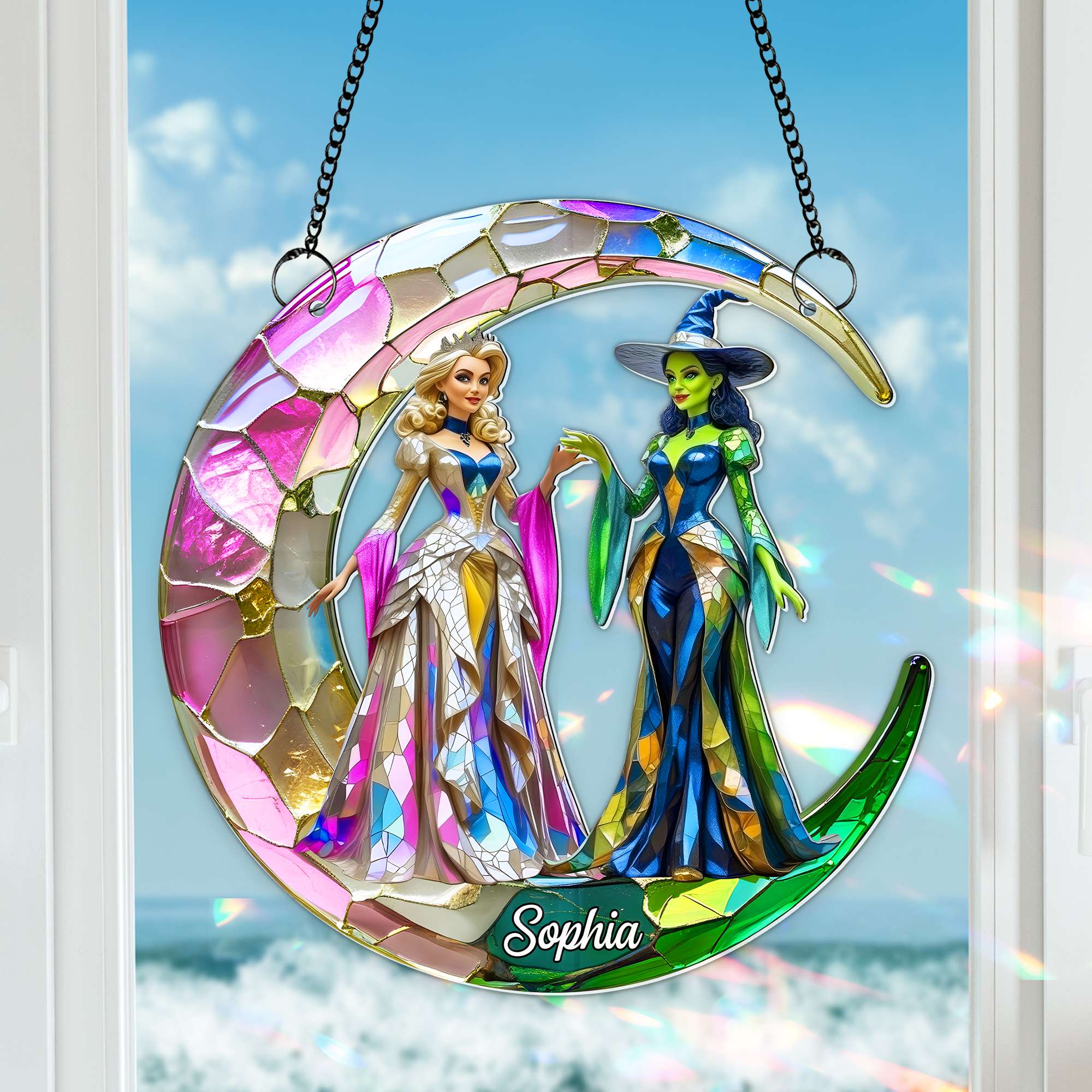 "Illuminate Your Space with Enchantment" - Good x Green Witch Suncatcher Ornament - Personalized Gift for Music Lovers Ornament PopCulturePrints
