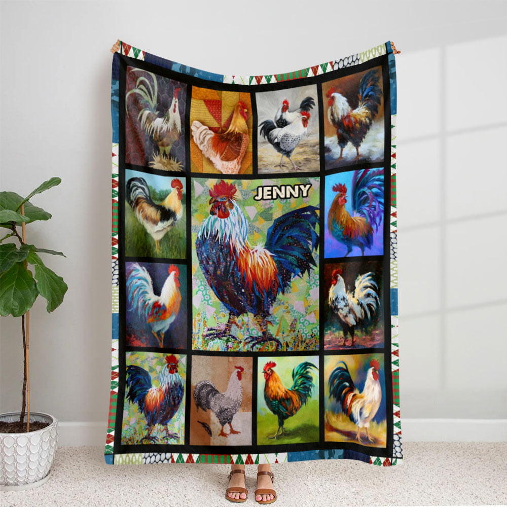 Personalized Chicken Lover Blanket - Custom Rooster Art Blanket PopCulturePrints