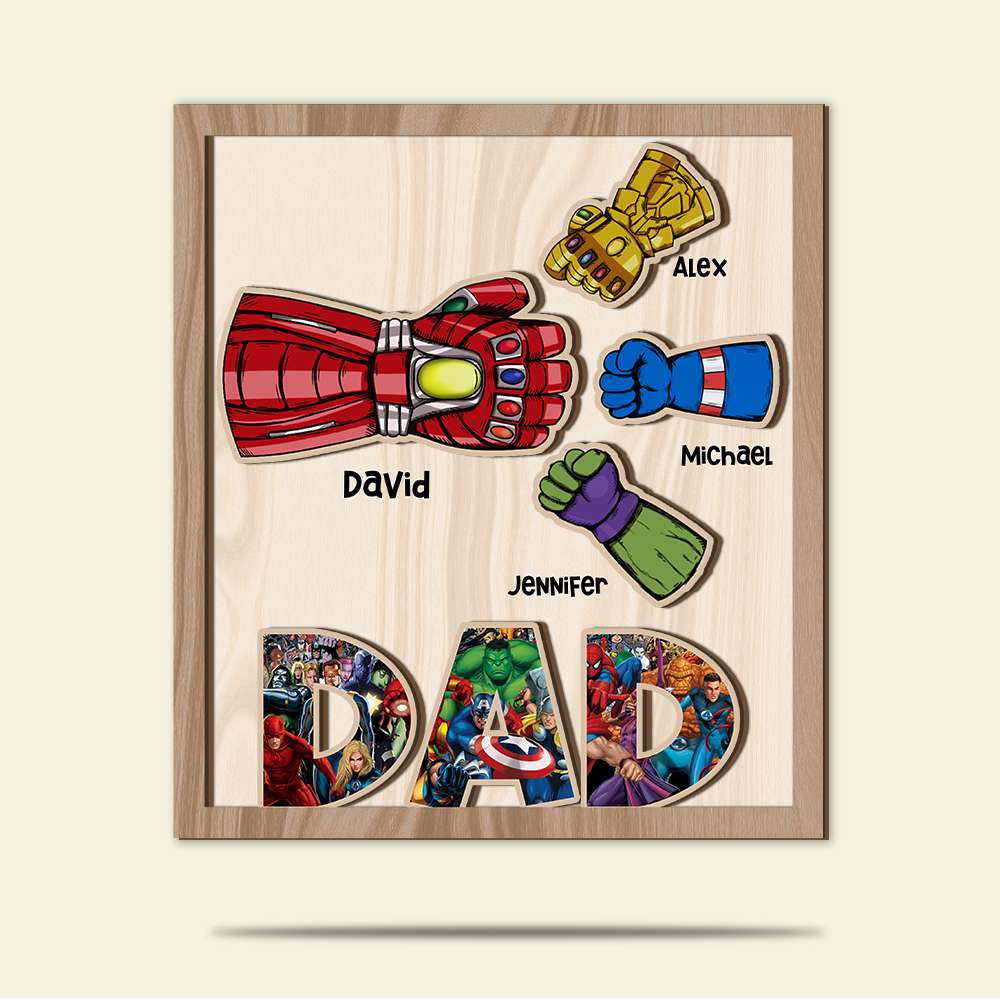 Custom Superhero Dad and Kids Wooden Art - Personalized Gift Wood Sign PopCulturePrints