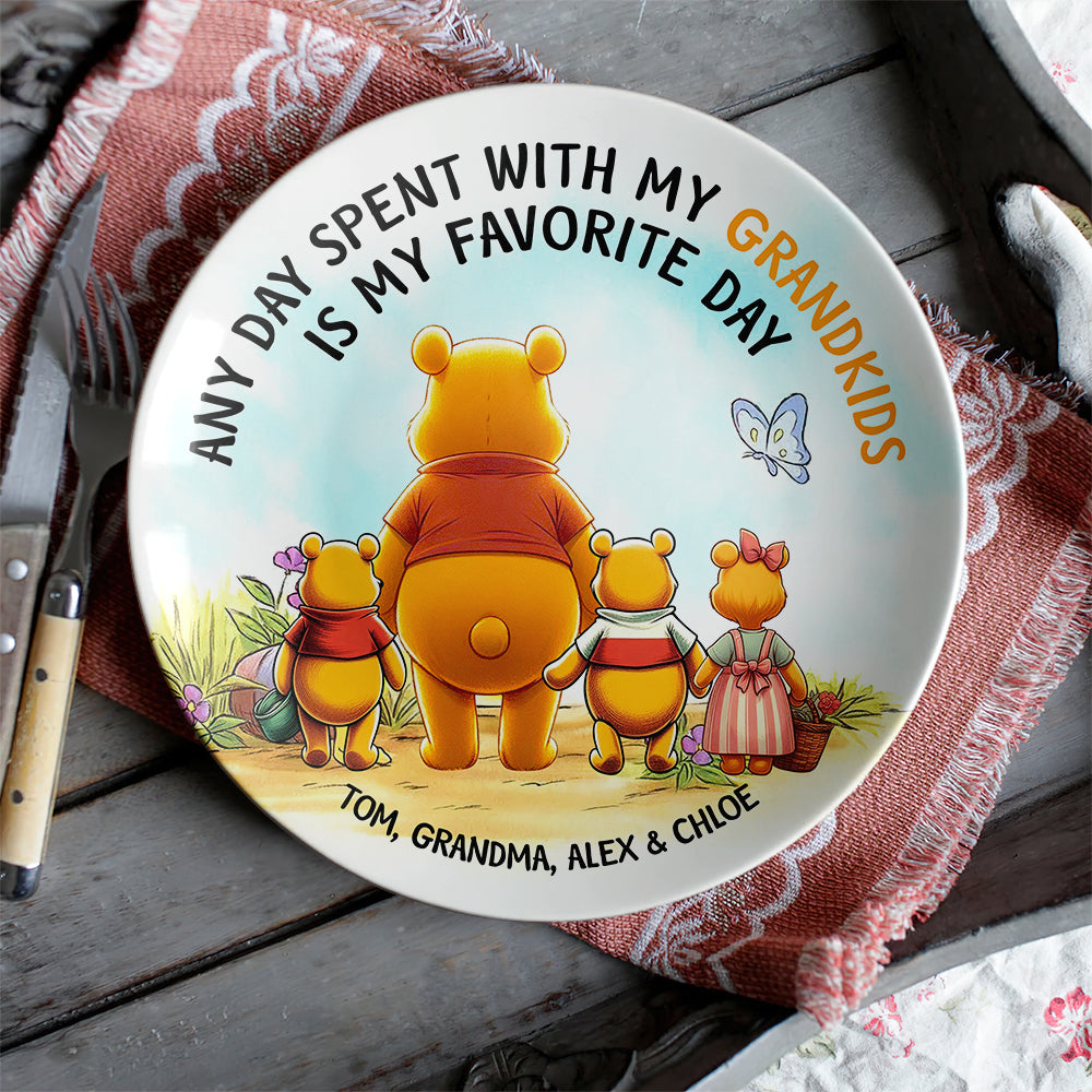 “Any Day Spent With My Grandkids is My Favorite Day” - Personalized Round Plate - Perfect Gift for Grandma, Mom, and Family Ceramic Round Plate PopCulturePrints