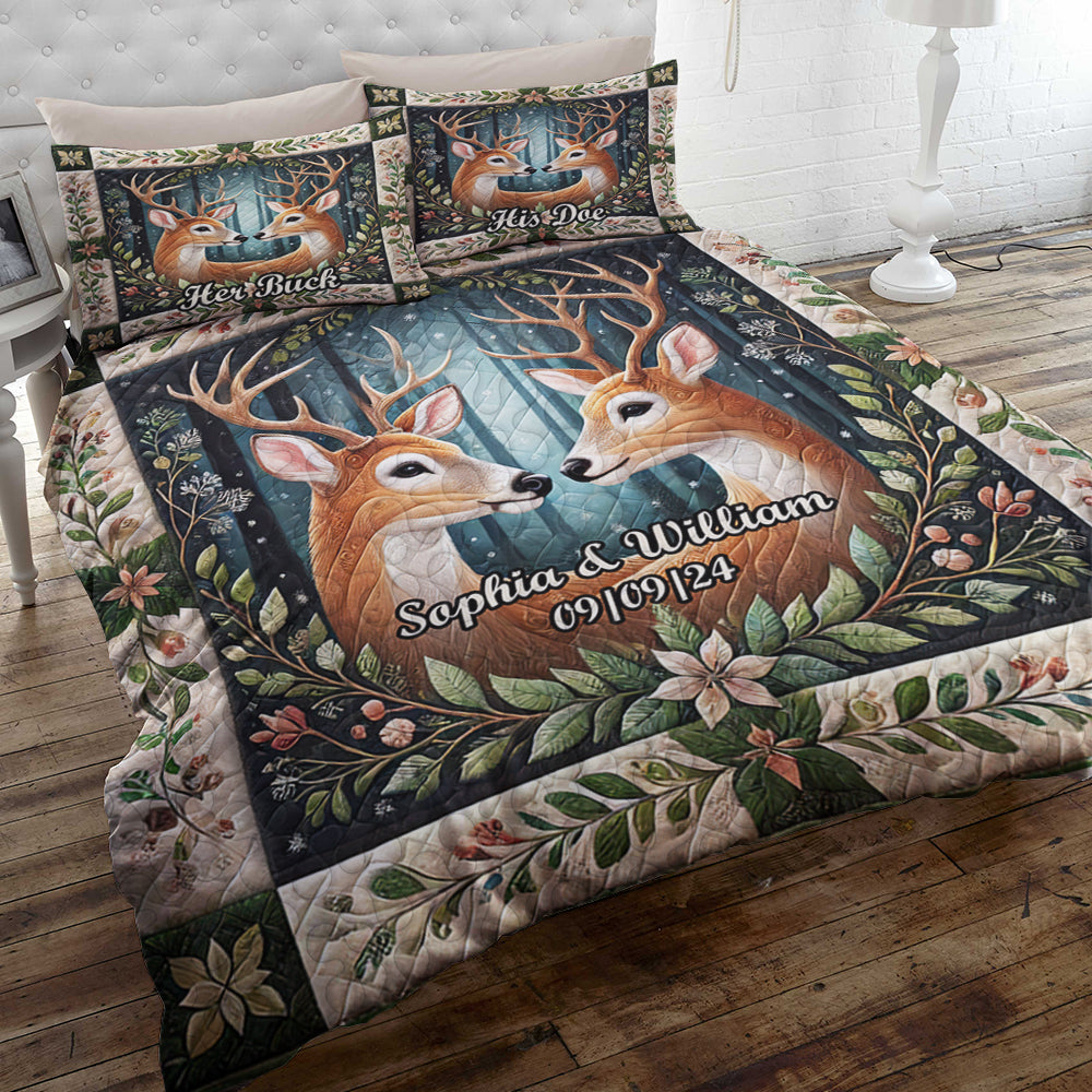Personalized Romantic Deer Couple Quilt Bed Set Blanket PopCulturePrints