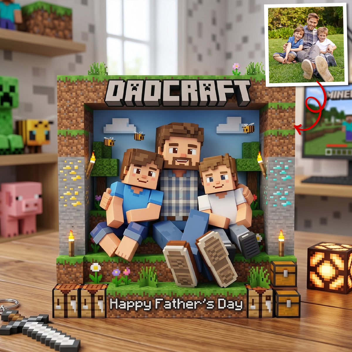 "Happy Father's Day from the Kids!" - Personalized Pixel Dad Acrylic Plaque - Custom Gift for Dad, Grandpa & Father Figures Shaped Plaques PopCulturePrints