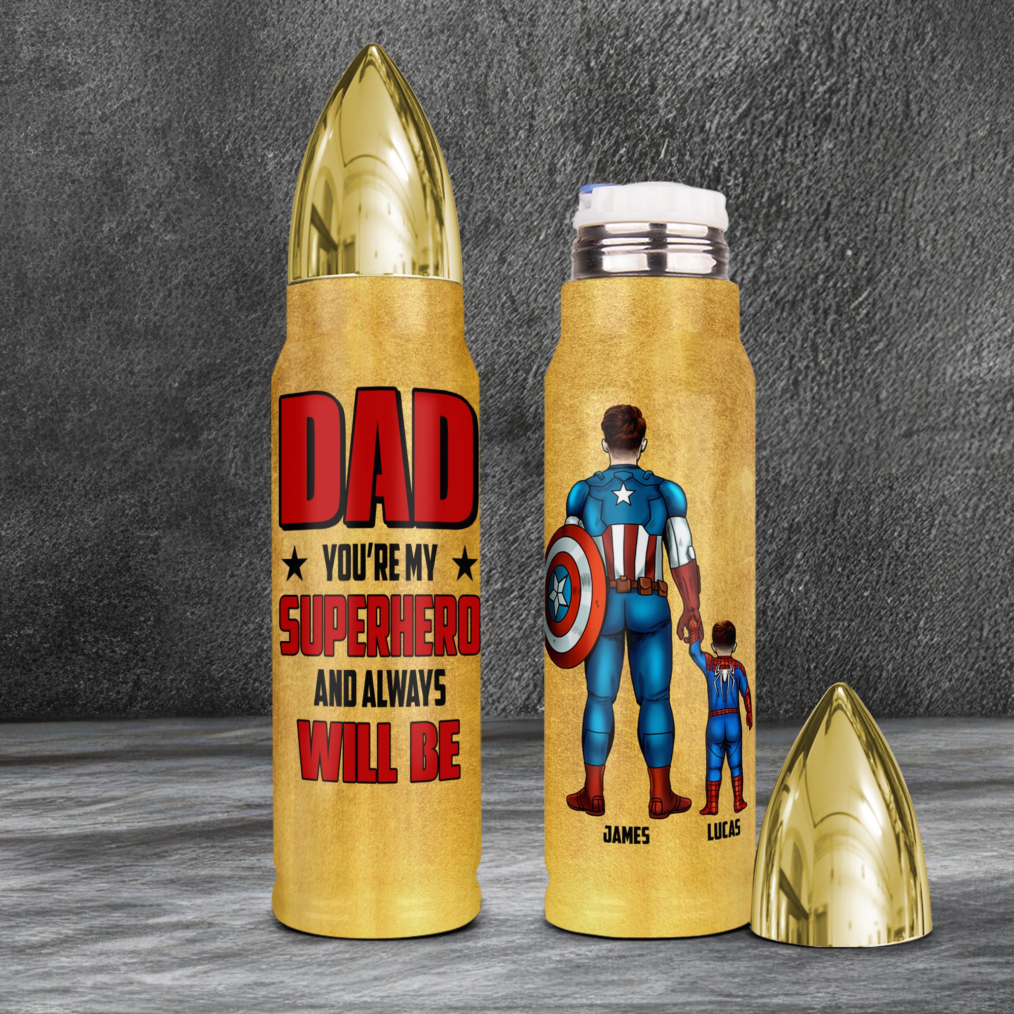 Personalized Superhero Bullet Tumbler for Dad - Father's Day Gift