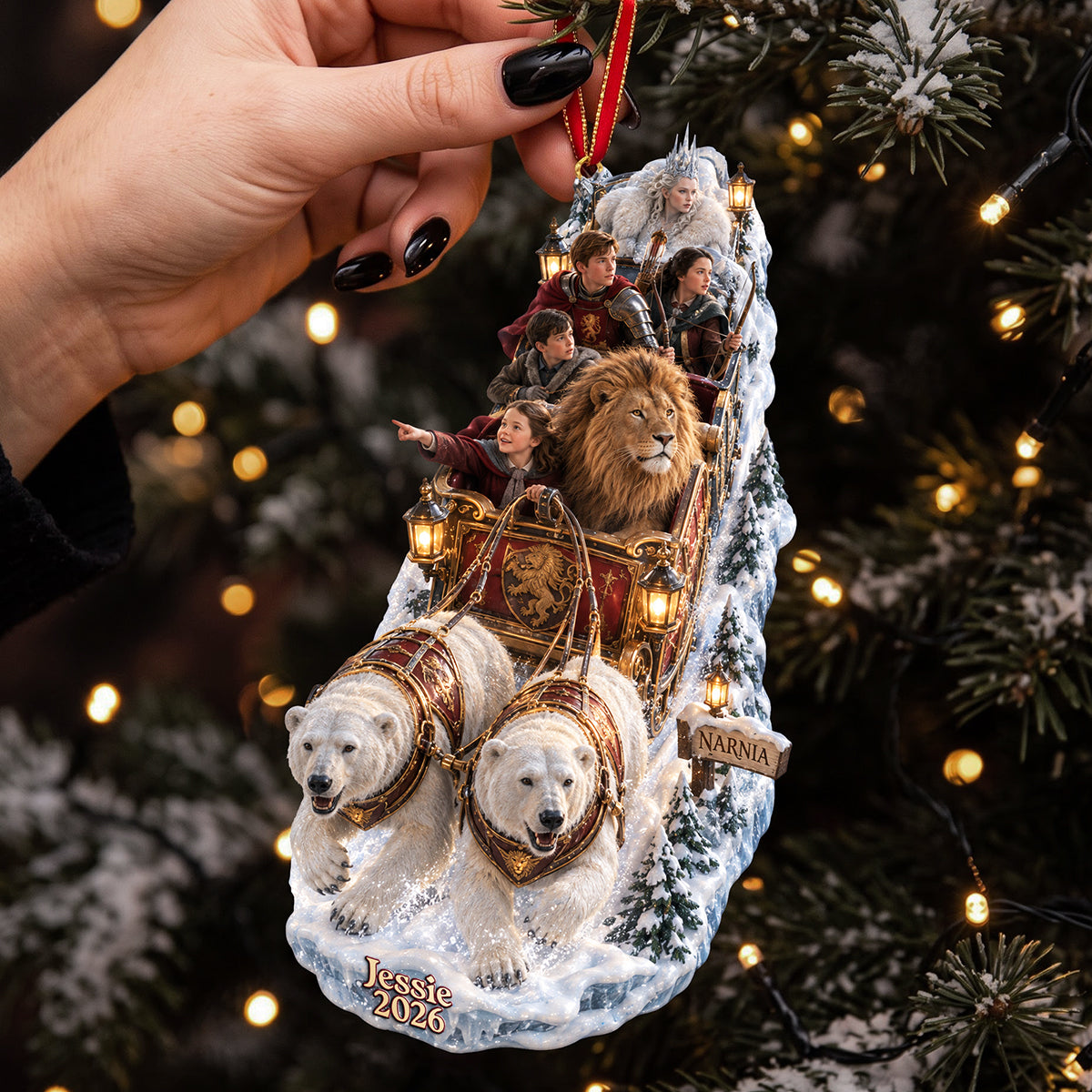 “Journey to Narnia Awaits!” - Sleigh To The Imaginary World Ornament, Personalized Christmas Gift for All Ages Ornament PopCulturePrints