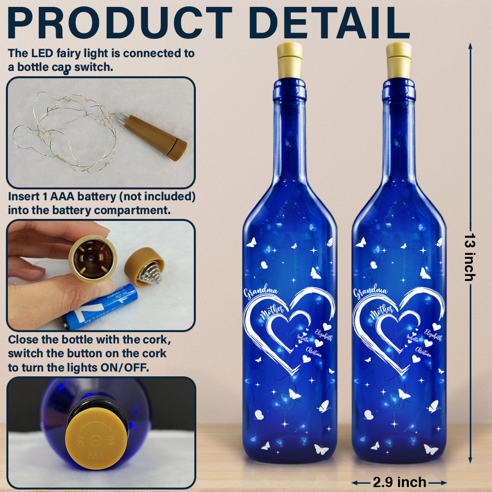 Mom's and Grandma's Sweetheart - Personalized Blue Bottle Light Blue Bottle Light PopCulturePrints