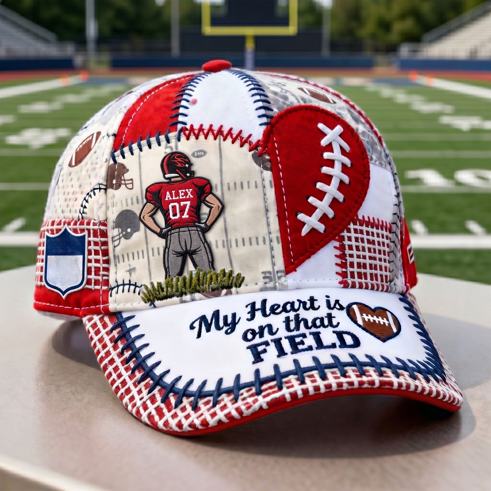 My Heart is on that Field – Personalized Supportive American Football Parent Cap Caps PopCulturePrints