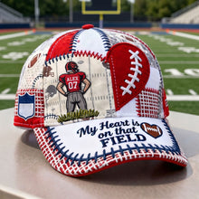 Load image into Gallery viewer, My Heart is on that Field – Personalized Supportive American Football Parent Cap Caps PopCulturePrints
