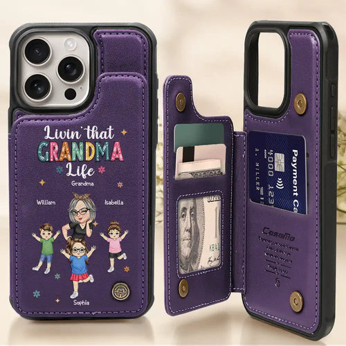 Livin' That Grandma Life - Custom Personalized Leather Flip Wallet Phone Case Leather Flip Wallet Phone Case PopCulturePrints