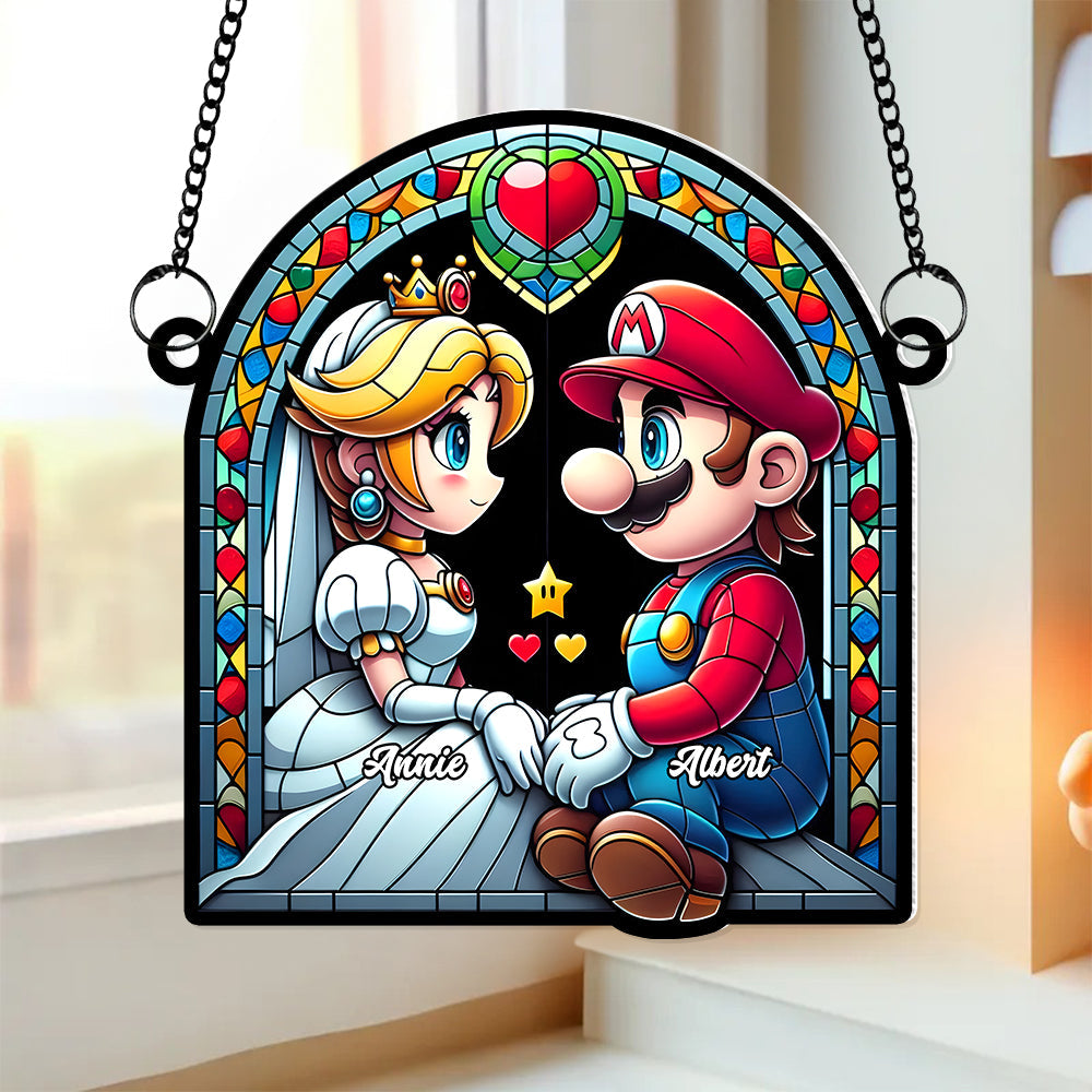 Personalized Mario & Peach Acrylic Suncatcher Ornament for Couples Suncatcher PopCulturePrints
