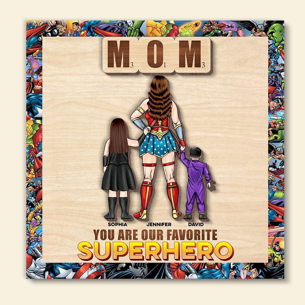 Personalized Superhero Mom Wooden Art Sign - Custom Gift for Mom Wood Sign PopCulturePrints