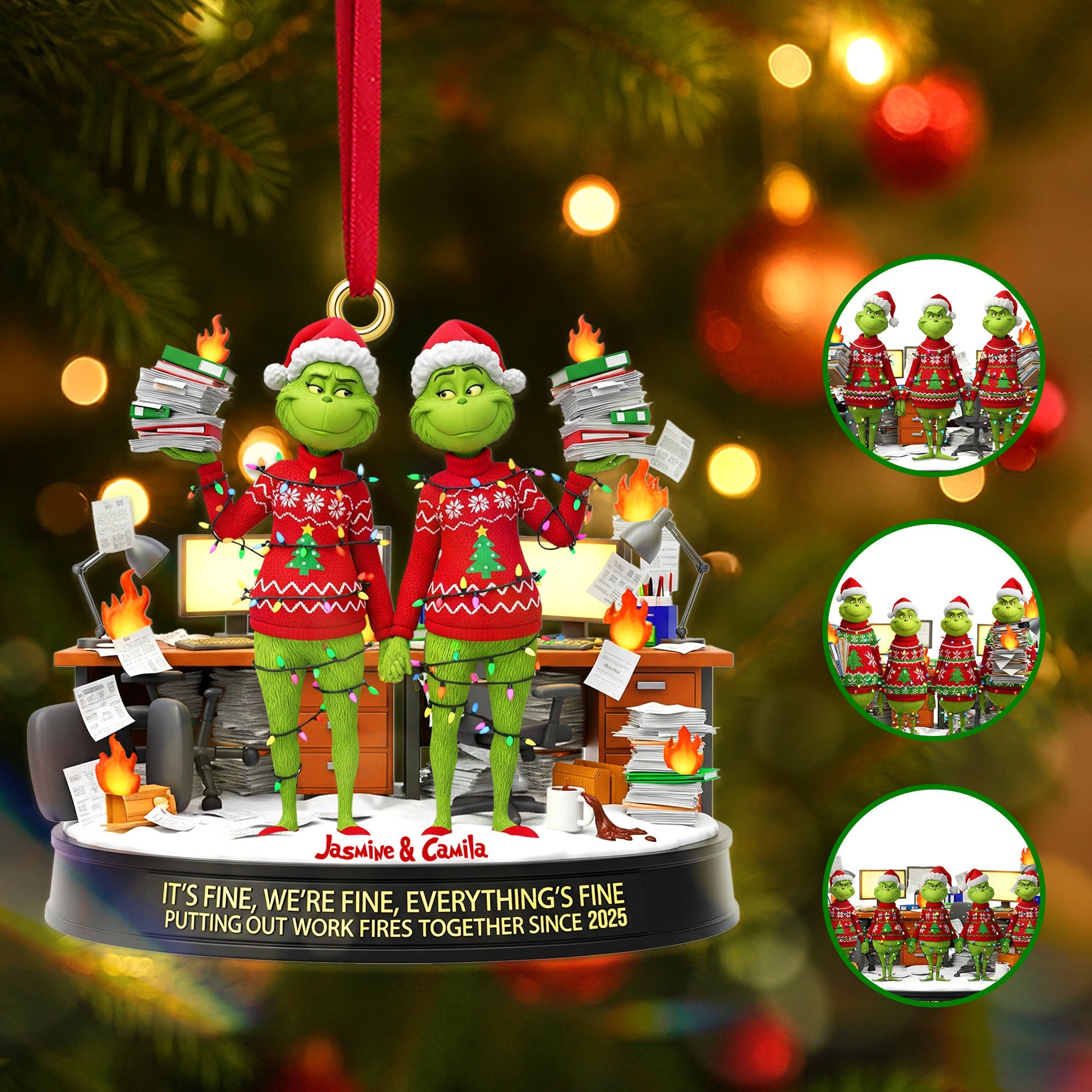 "It’s Fine, We’re Fine, Everything’s Fine" - Personalized Christmas Gift, Custom Coworker Acrylic Ornament Ornament PopCulturePrints