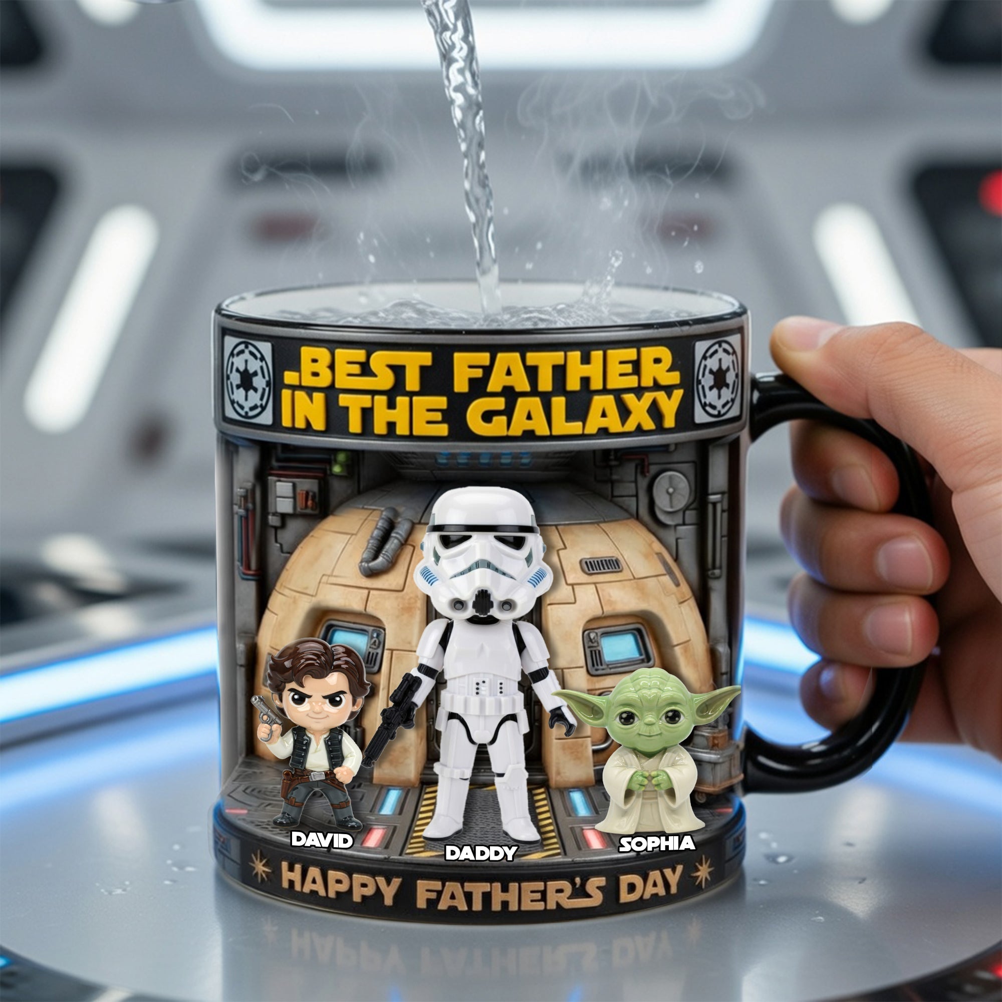 "Best Father in the Galaxy" - Personalized Magic Mug for Dads, Grandpas, and More Coffee Mug PopCulturePrints