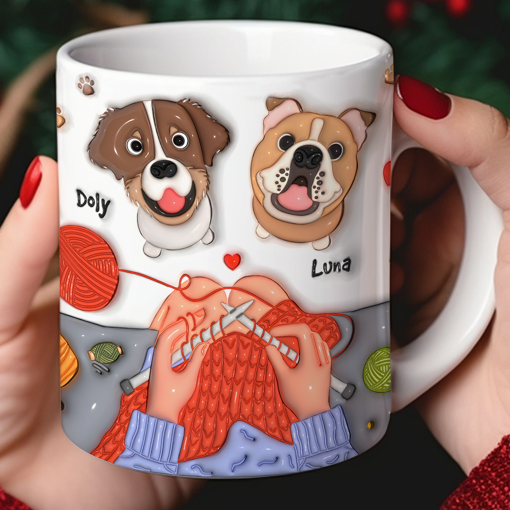 Personalized Knitting Dog Lover Coffee Mug - Cute Inflated Effect