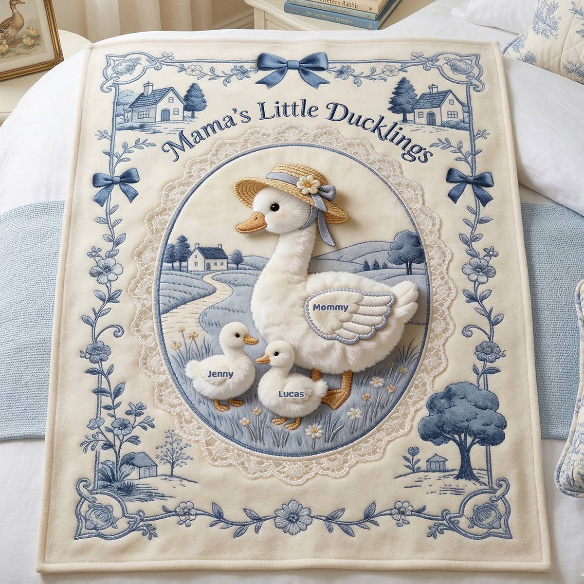 Mama's Little Ducklings Blanket - Heartwarming Personalized Gift for Mom and Grandma Blanket PopCulturePrints
