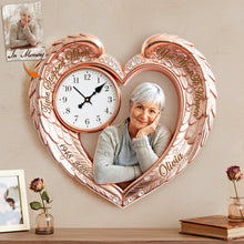 Load image into Gallery viewer, "Time Stopped When You Went To Heaven" - Memorial Heart Wings Wall Clock - Personalized Custom Photo Gift for Grieving Families &amp; Friends Hanging Wall Clock PopCulturePrints
