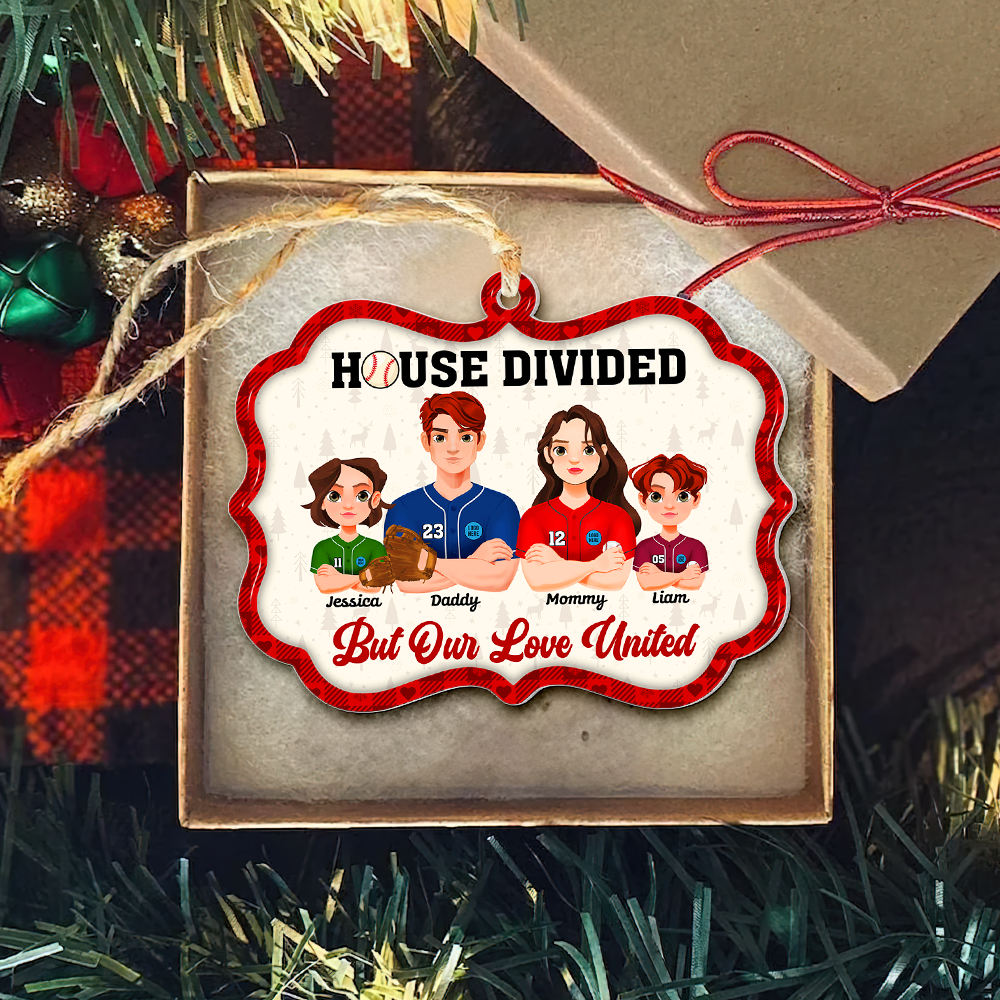 Personalized Baseball Family Christmas Ornament - House Divided, United in Love Ornament PopCulturePrints