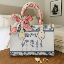 Load image into Gallery viewer, Grandma&#39;s Garden Leather Bag - A Personalized Treasure for Grandma Leather Bag PopCulturePrints
