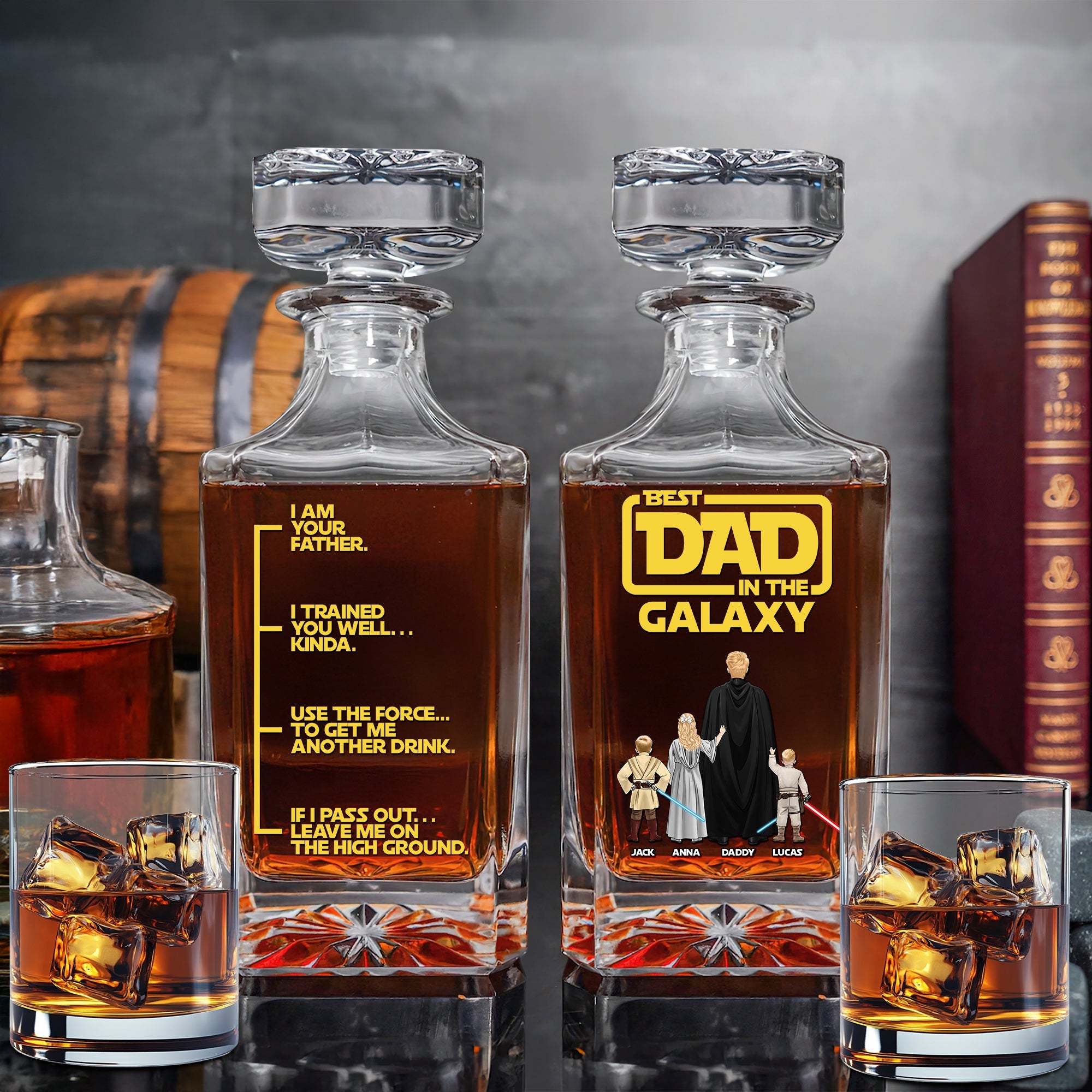 Best Dad in the Galaxy - Personalized Universe Dad Drinking Bottle for Father's Day Whiskey Bottle PopCulturePrints