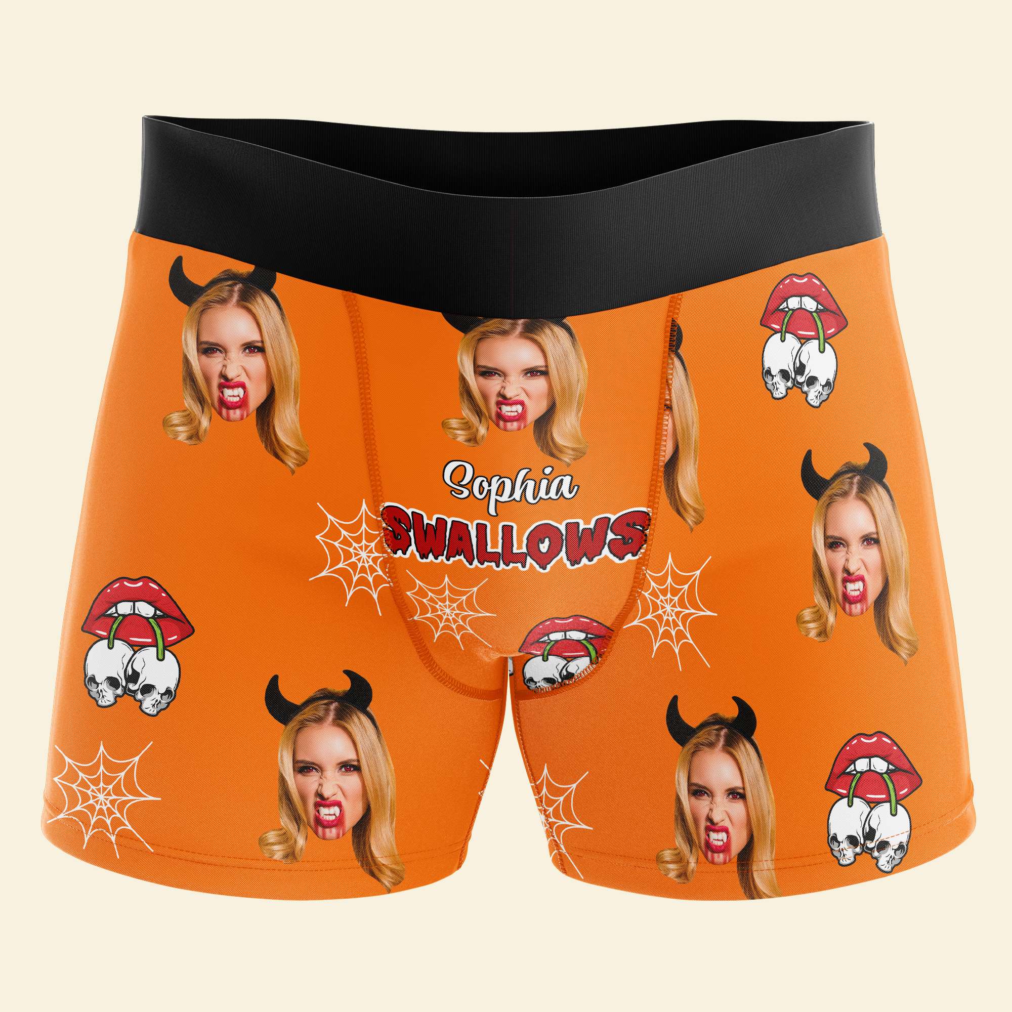 Custom Halloween Couple Boxer Briefs - Personalized Face Photo Underwear