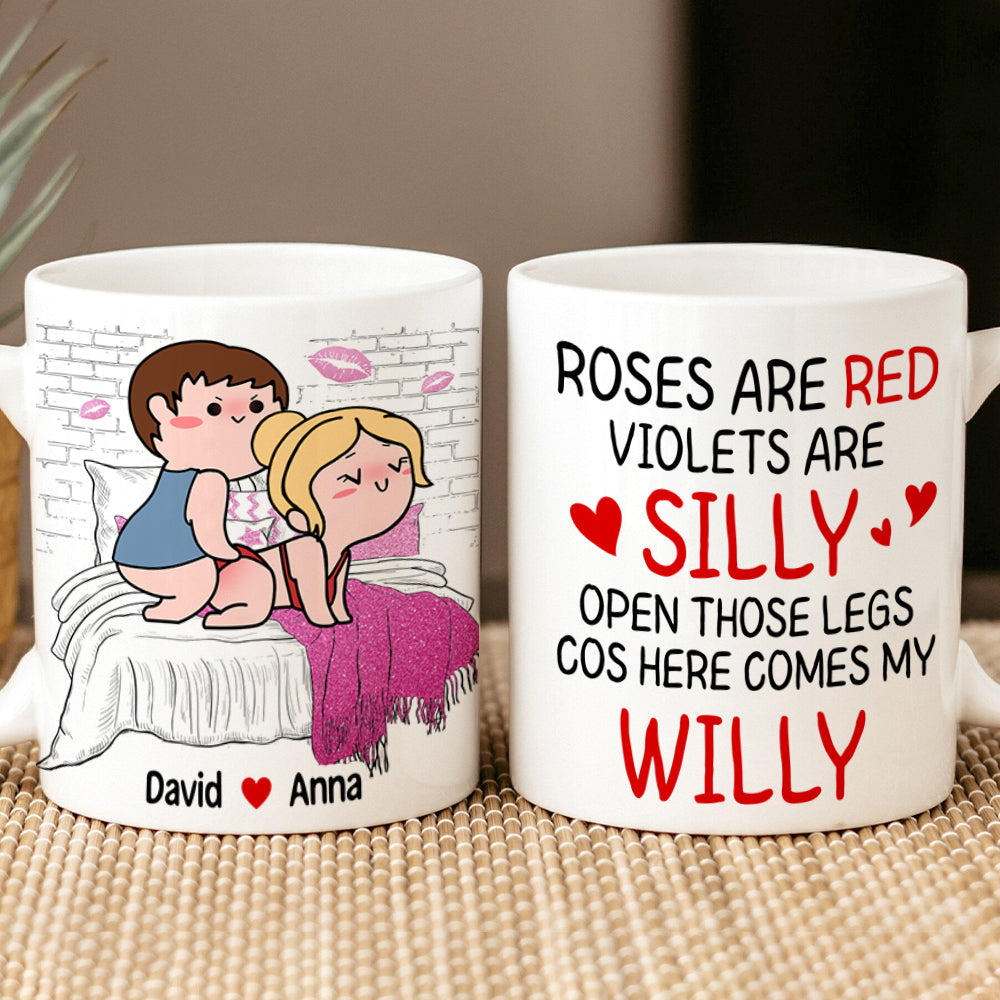 Personalized Funny Couples Coffee Mug - Open Those Legs, Here Comes My Willy Coffee Mug PopCulturePrints