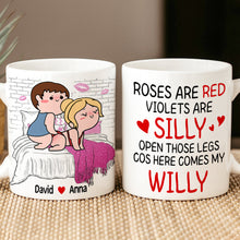 Load image into Gallery viewer, Personalized Funny Couples Coffee Mug - Open Those Legs, Here Comes My Willy Coffee Mug PopCulturePrints
