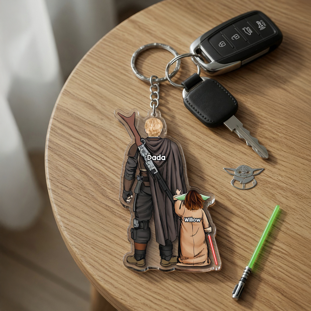 “May the Force Be With You” - Space Warrior Dad Keychain - Personalized Gift for Dads, Grandpas, and More Keychains PopCulturePrints