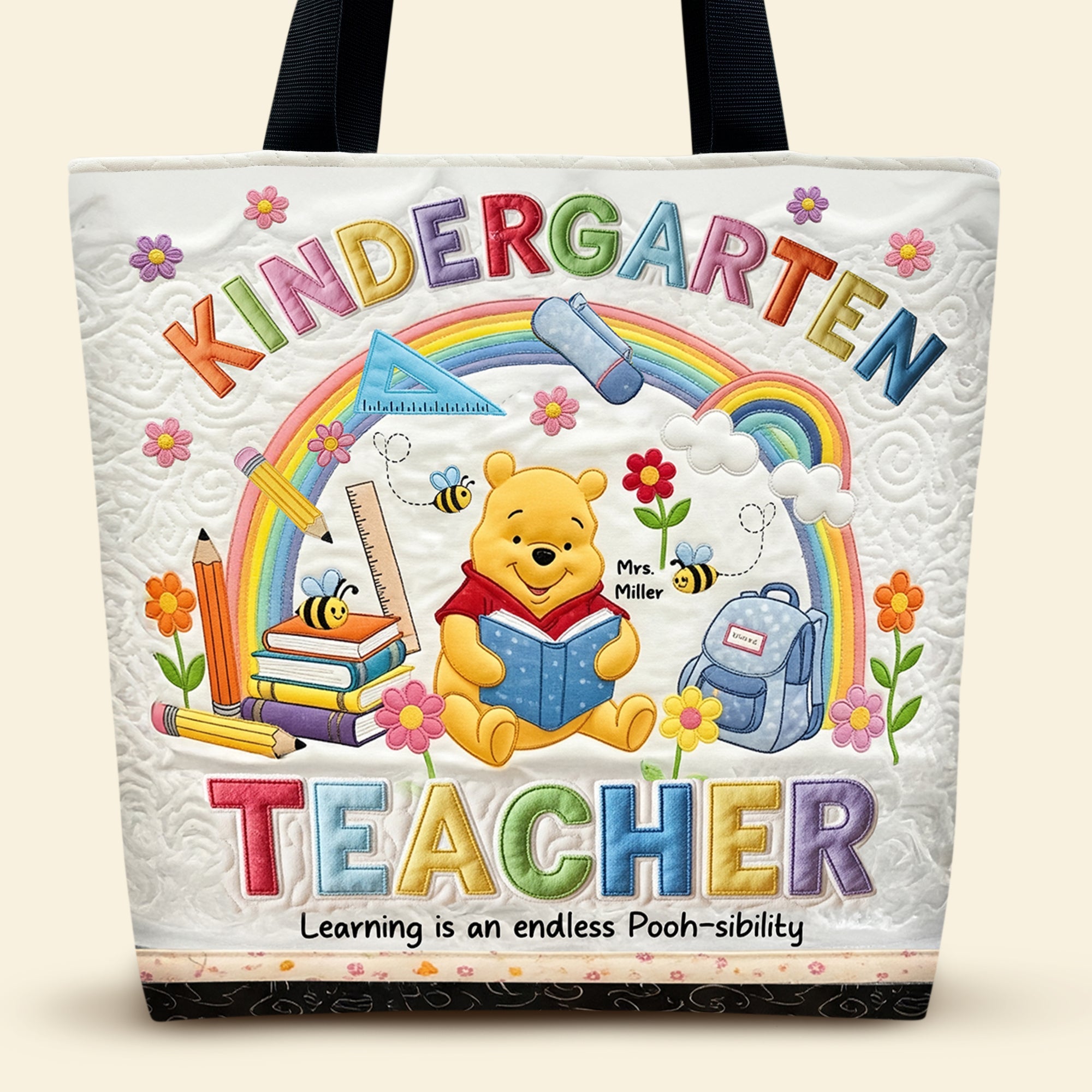 “Learning is an endless Pooh-sibility” - Cute Positive Teacher Tote Bag, Personalized Gift for Teachers Tote Bags PopCulturePrints