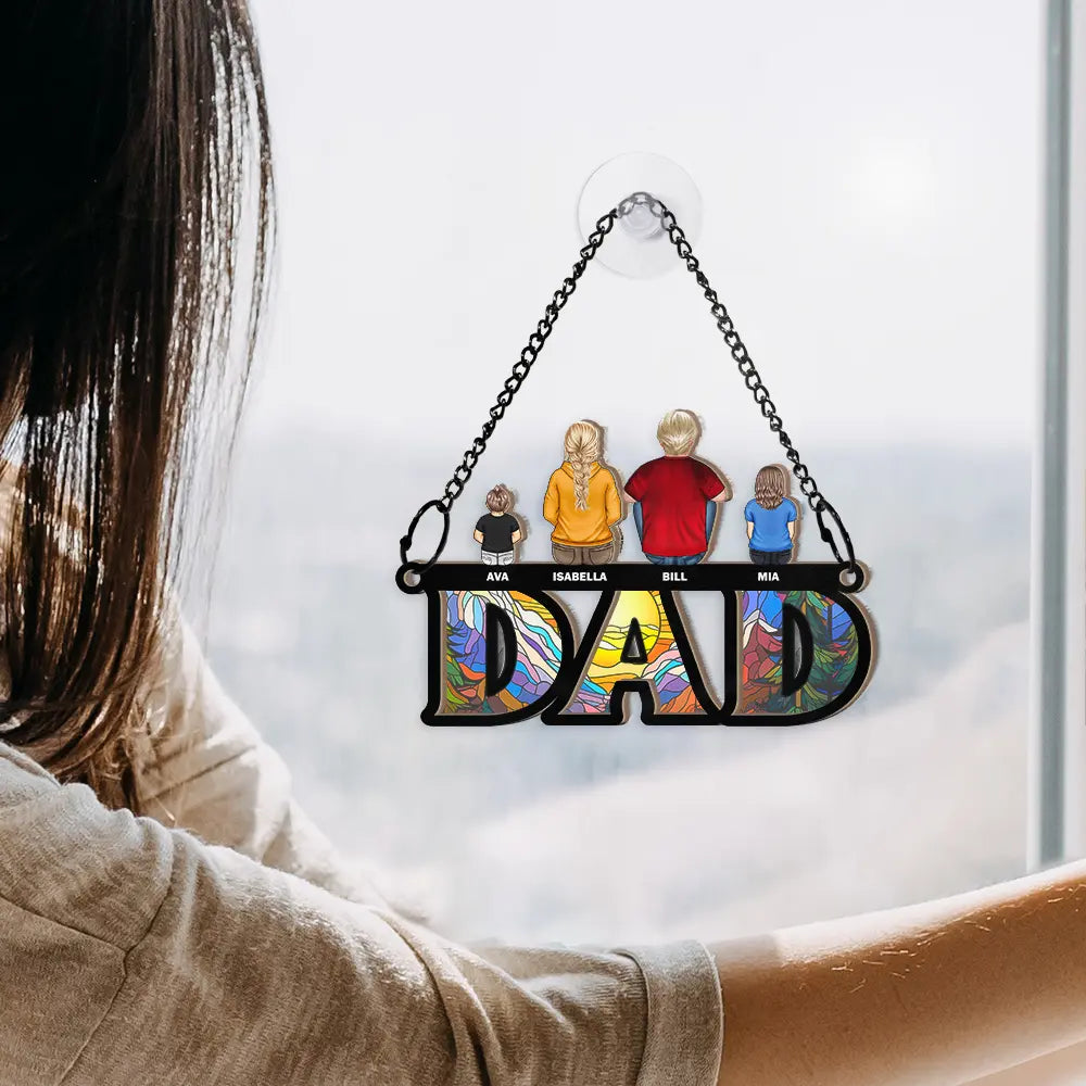 “A Dad’s Love is Forever” - Personalized Window Hanging Suncatcher Ornament - Custom Gift for Dad, Grandpa & Family Suncatcher Ornament PopCulturePrints