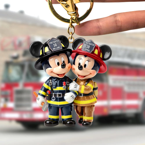 Love in Uniform: Personalized Firefighter Couple Keychain - Unique Gift for Couples, Friends, and Loved Ones Keychains PopCulturePrints